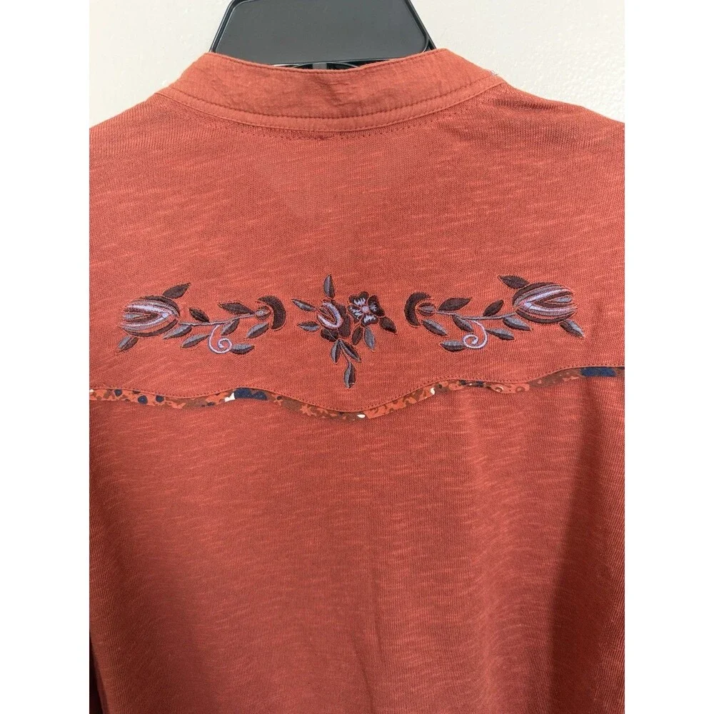 Free People Sz XS Orange Cedar Sundance Kid Embroidered Henley Shirt Boho